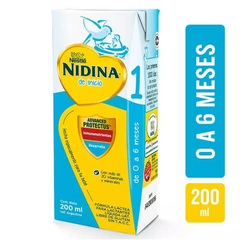 Leche de fórmula líquida Nestlé Nidina 1 en brick de 200mL por 24 unidades - 0 a 6 meses