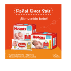 PROMO Bienvenido Bebé Huggies supreme RN x34 + PEQUEÑO x50 + 1 Toallitas Con Oleo Calcáreo x 48uds