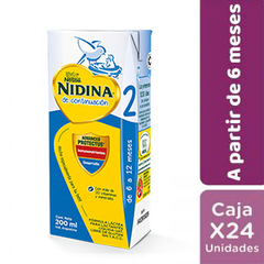 Leche de fórmula líquida Nestlé Nidina 2 en brick de 200mL por 24 unidades - 6 a 12meses