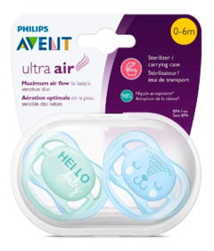 Chupete Ultra Air Hello Baby 0-6 Meses x 2 Unidades Avent 342/20