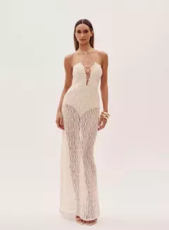 Vestido Longo Reto Crochê Decote Com Alça Jodye Oasis - comprar online