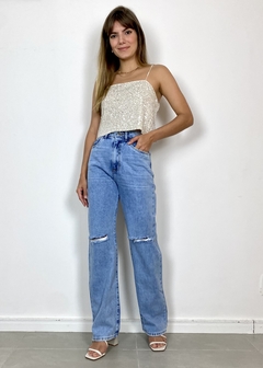 Calça Jeans Wide Leg Reta Babi Rasgo Joelho - The Blend Shop