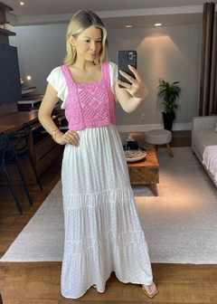 Vestido Longo Cropped Crochet Gabi Rosa