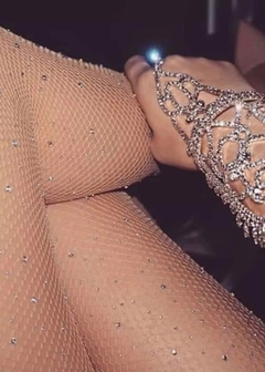 Meia Calça Arrastão com Strass Nude - comprar online