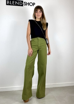 Calça Jeans Wide Leg Nady Verde Oliva