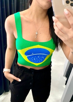 Blusa Cropped Tricot Copa DO MUNDO 22 Bandeira Brasil
