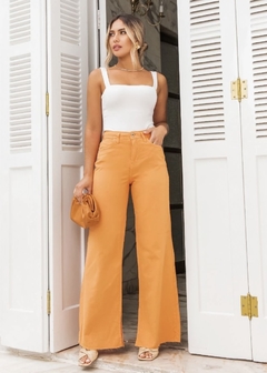 Calça pantalona Jeans Wide Leg laranja abobora