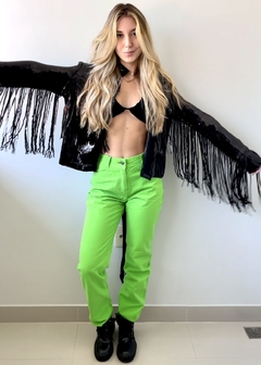 Calça Jeans Reta Cintura Alta Laura Verde Lima - loja online