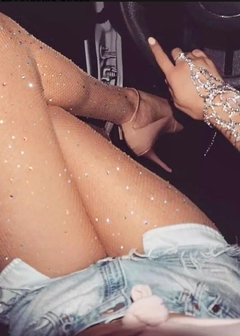 Meia Calça Arrastão com Strass Nude