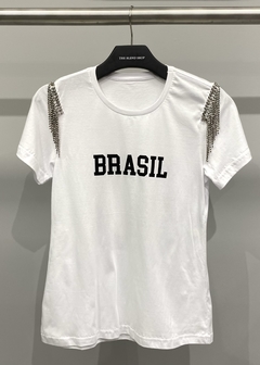 Blusa Camiseta Personalizada Strass Copa 22 Brasil Branca