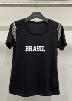 Blusa Camiseta Personalizada Strass Copa 22 Brasil Preta