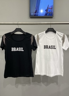 Blusa Camiseta Personalizada Strass Copa 22 Brasil Preta