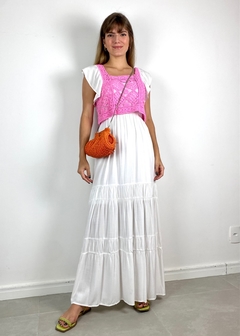 Vestido Longo Cropped Crochet Gabi Rosa