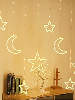 Set x 2 Cortinas de luna y estrellas a pila! - flash deco