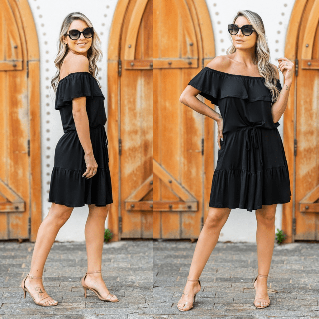 Vestido Curto Cigana Ciganinha Babado Rodado Ombro a Ombro