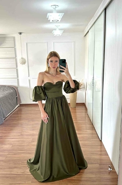 Vestido Julia Manga Removível Verde Oliva na internet