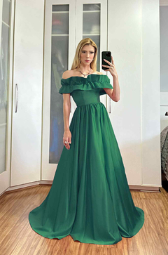 Vestido Ombro a Ombro Franzido Verde Esmeralda - comprar online
