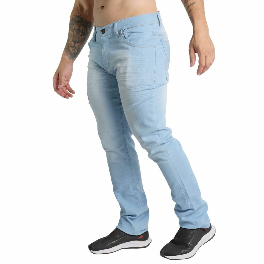 Calça Jeans Masculina Tradicional Slim Elastano Com Lycra lavagem clara