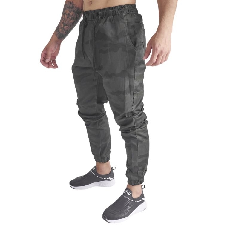 Calça Jogger Jeans masculina bege cargo skinny com punho e elástico Vira  Lata Wear