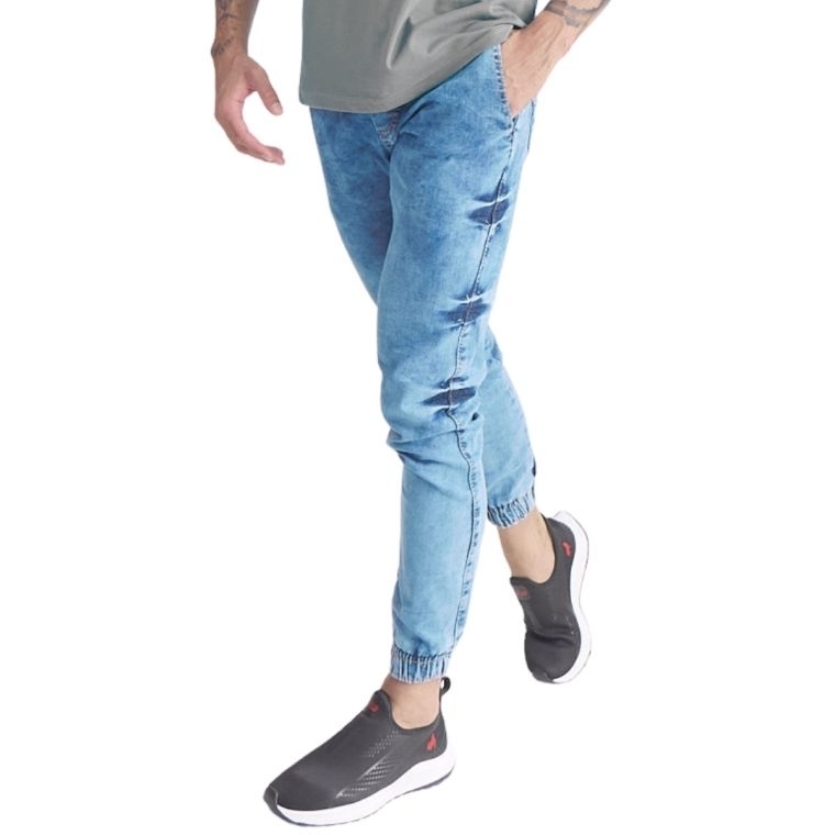 Calça jeans masculina com punho 2025