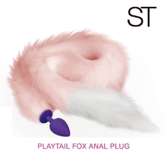 Silicone Plug Anal Play Tail Fox Pink & White - Medium