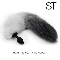 Silicone Plug Anal Play Tail Fox Black & White - Medium