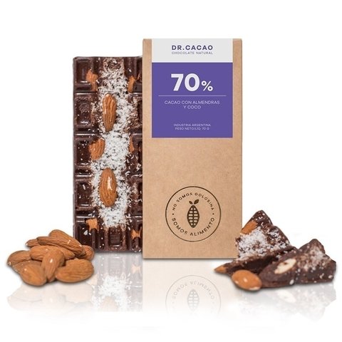 Dr Cacao Barra Chocolate 70% Almendra y Coco 70gr