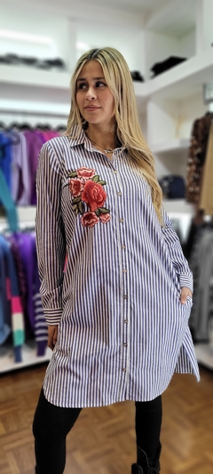 Maxi camisa con bordado Rosa - tienda online