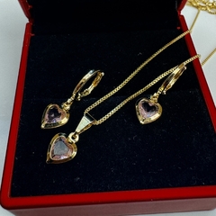 conjunto coração cristal rosa - comprar online