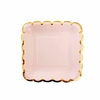 plato cuadrado rosa con borde dorado x8