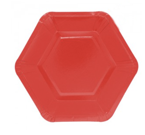 plato hexagonal rojo x6