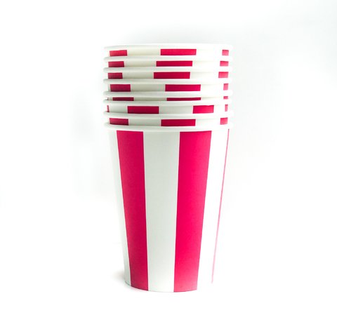 vaso rayas fucsia y blanco x6