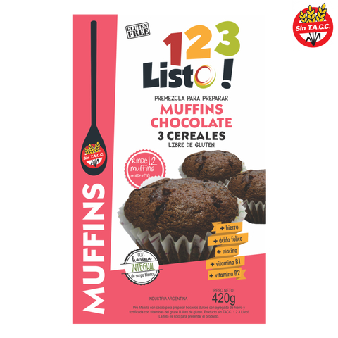 Premezcla para preparar muffins de chocolate 123 LISTO!