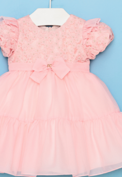 Vestido Rosa Bordado Tule Infantil Petit Cherie - comprar online