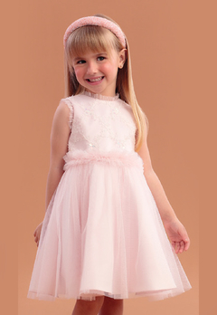 Vestido Infantil Rosa Bordado Babados Petit Cherie - comprar online