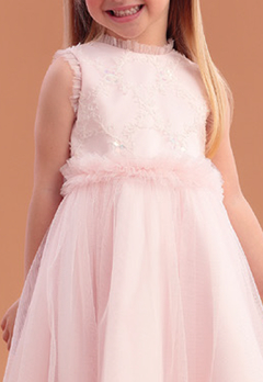 Vestido Infantil Rosa Bordado Babados Petit Cherie - comprar online
