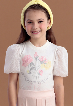 Blusa Infantil Branca Flores Petit Cherie na internet