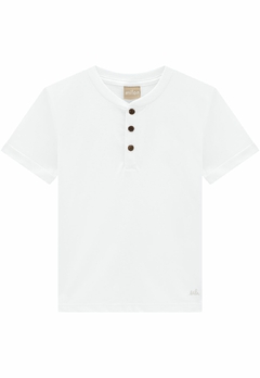 Camiseta Branca Botões Malha Flame Infantil Milon