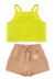 Conjunto Short Tricoline Cargo Blusa Cropped Tule Verde Lime