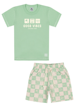 Conjunto Camiseta E Bermuda Quadriculada Verde Abrange - comprar online