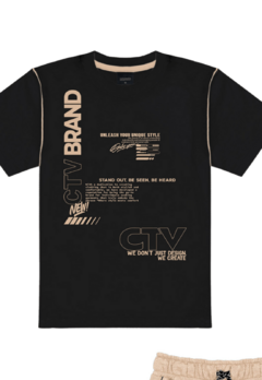 Conjunto Camiseta E Bermuda Ctv Brand Preto E Bege Catavento - comprar online
