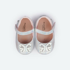 Sapato de Bebê Pampili Nina Borboleta Glitter e Strass Prata - comprar online