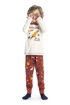 Pijama com Camiseta em Meia Malha Penteada Vermelho Elian