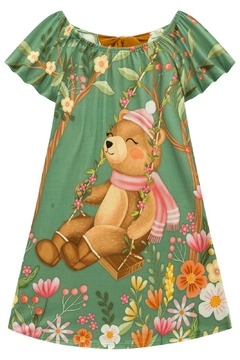 Vestido Fluído Estampado Ursos Verde Infanti - comprar online