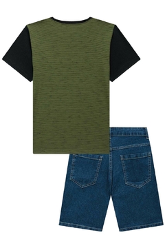 Conjunto Infantil Bermuda Camiseta Preto Johnny Fox - Vim Vi Venci Moda Infantil e Teen