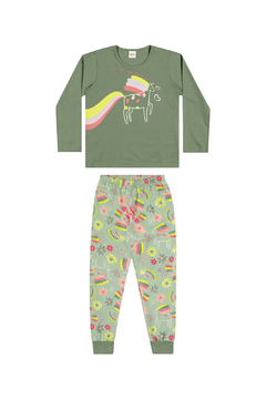 Pijama com Blusa em Meia Malha Penteada Verde Elian