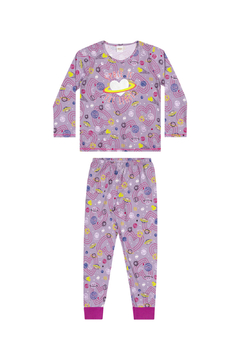Pijama com Blusa e Calça em Meia Malha Lilás Elian