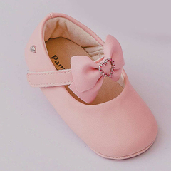 Sapato de Bebê Pampili Nina Laço Coração de Strass Rosa Glacê