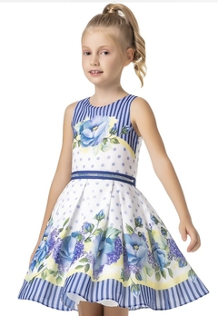 Vestido Regata Flores Azuis Estampado Petit Cherie