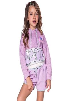 Blusa Moleton Manga Longa Capuz Infantil Roxo Catavento